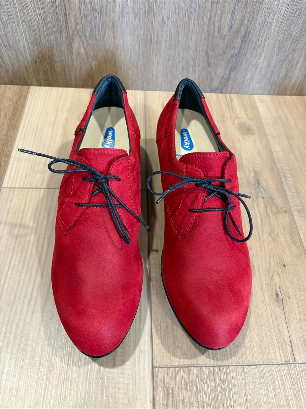 Wolky Red Leather Derby Shoes with Black Laces size 42